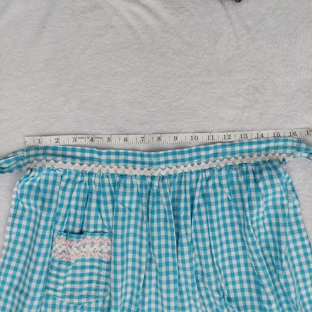 Vintage Handmade Gingham Apron, Teal - Picture 10 of 14